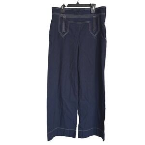 Maeve Anthropologie The Colette Wide Leg Pants Navy Contrast Stitch Size 30